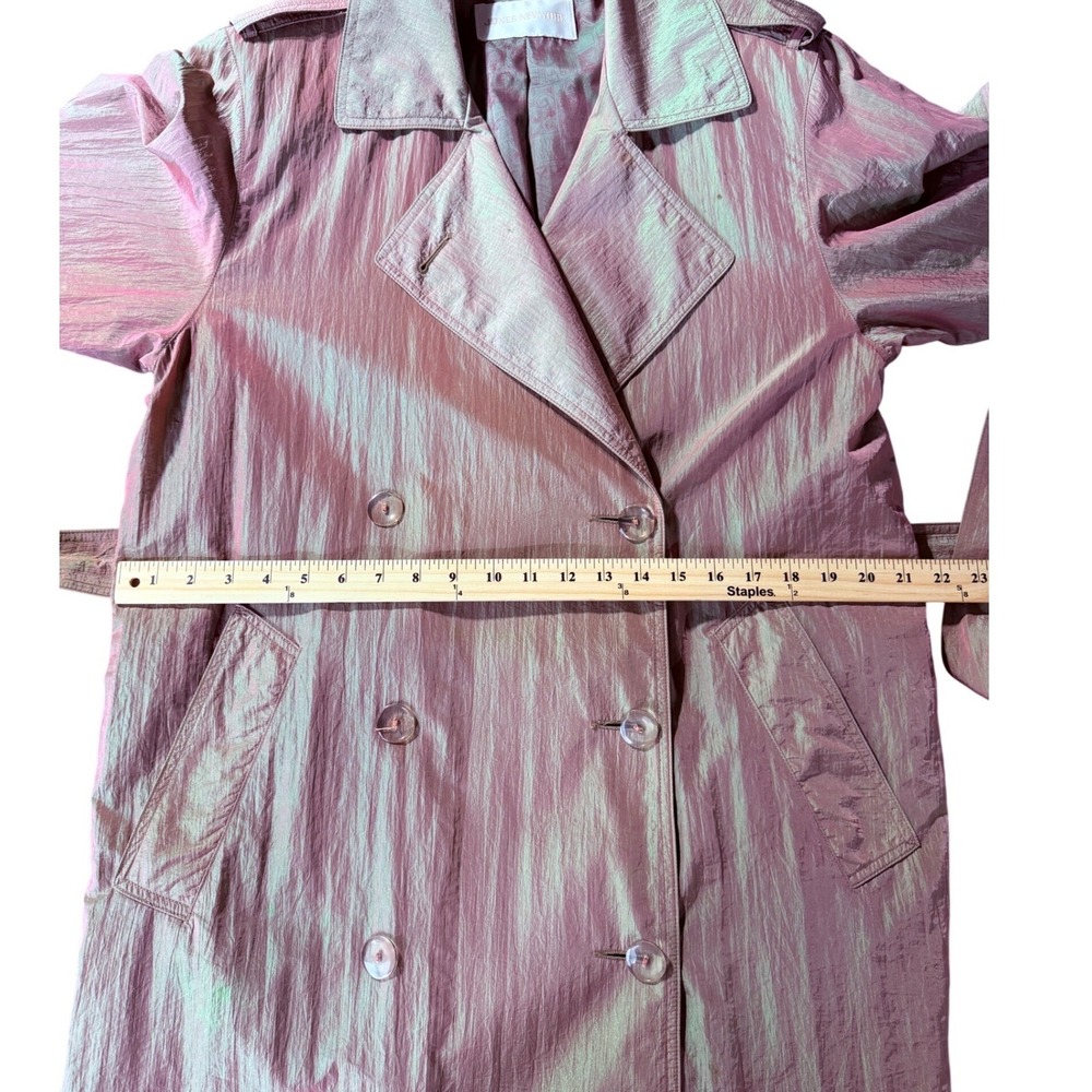 Vintage 90s Jones New York Trench Coat Sm Iridescent Pink Green Fairy Whimsical - Picture 12 of 13